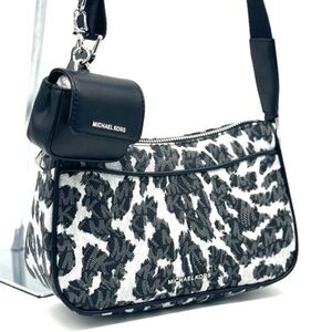 Michael Kors Jet Set Medium Leopard Logo Crossbody Bag W Case for Apple AirPods